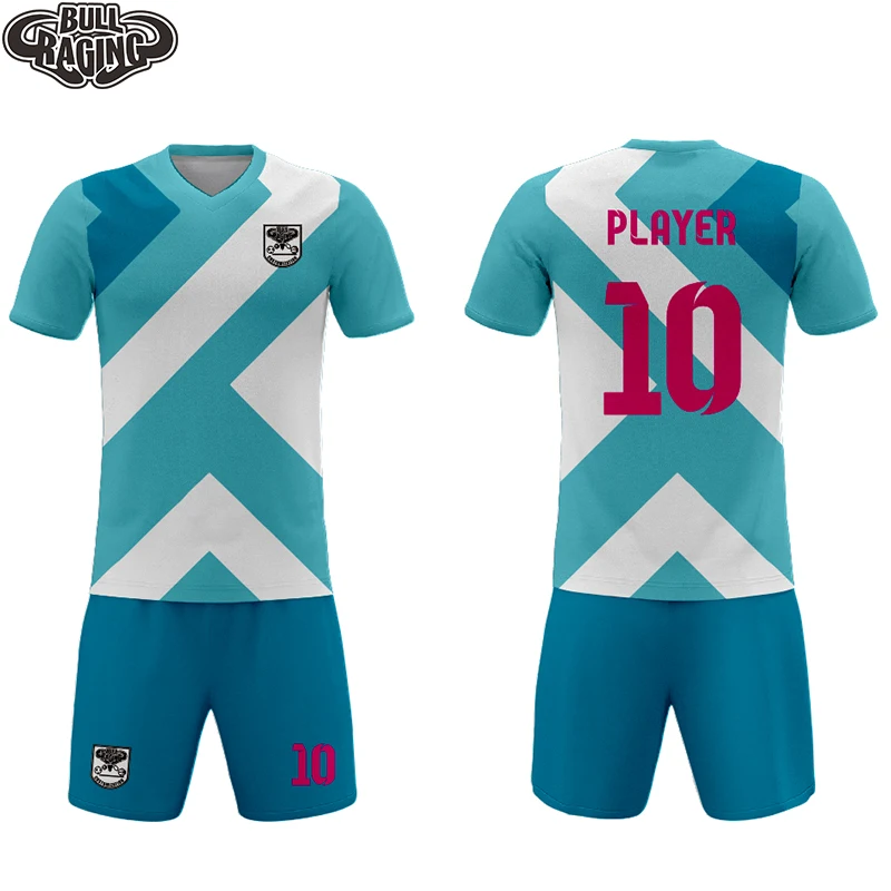 

sublimation printing custom turquoise green color geometry design adult mens youth soccer jersey team sportswear kits