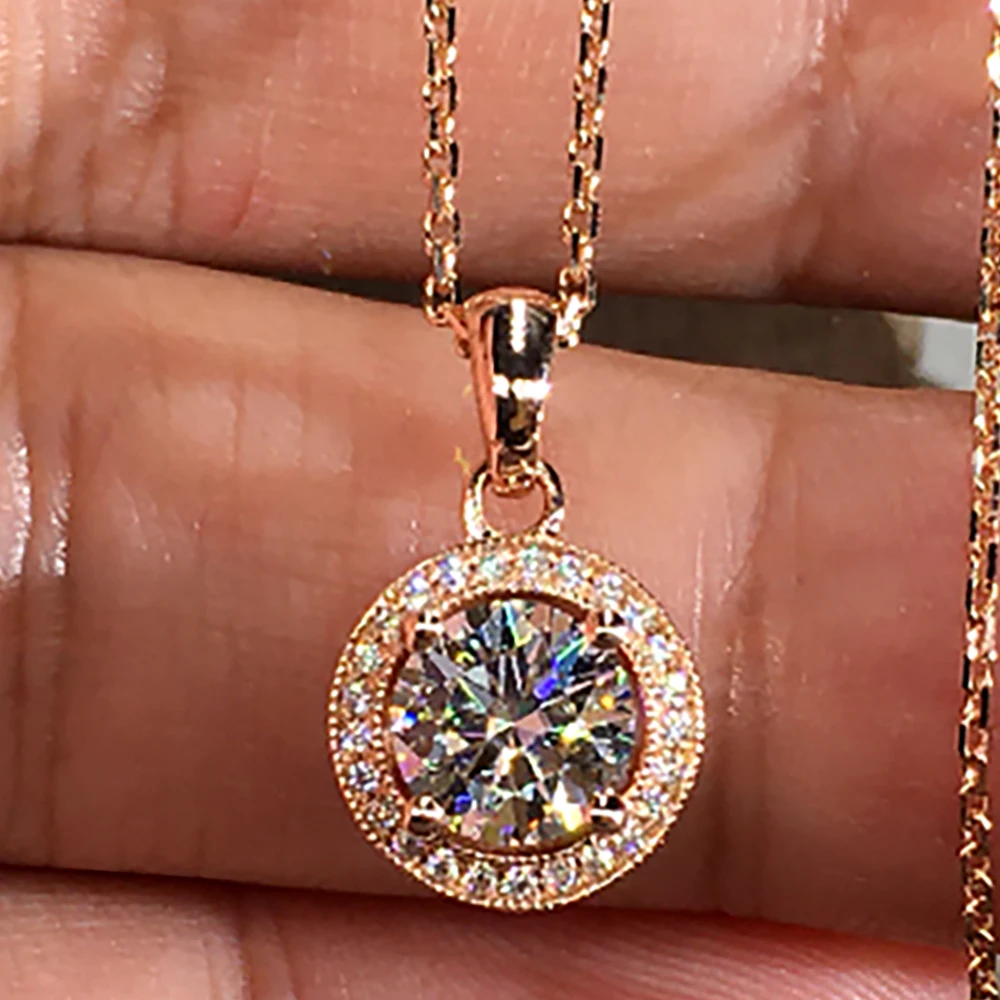 Custom 18K Au750 Rose Gold Women Pendants Necklaces Moissanite Diamond 1 2 3 Carat Round Wedding Anniversary Engagement Party