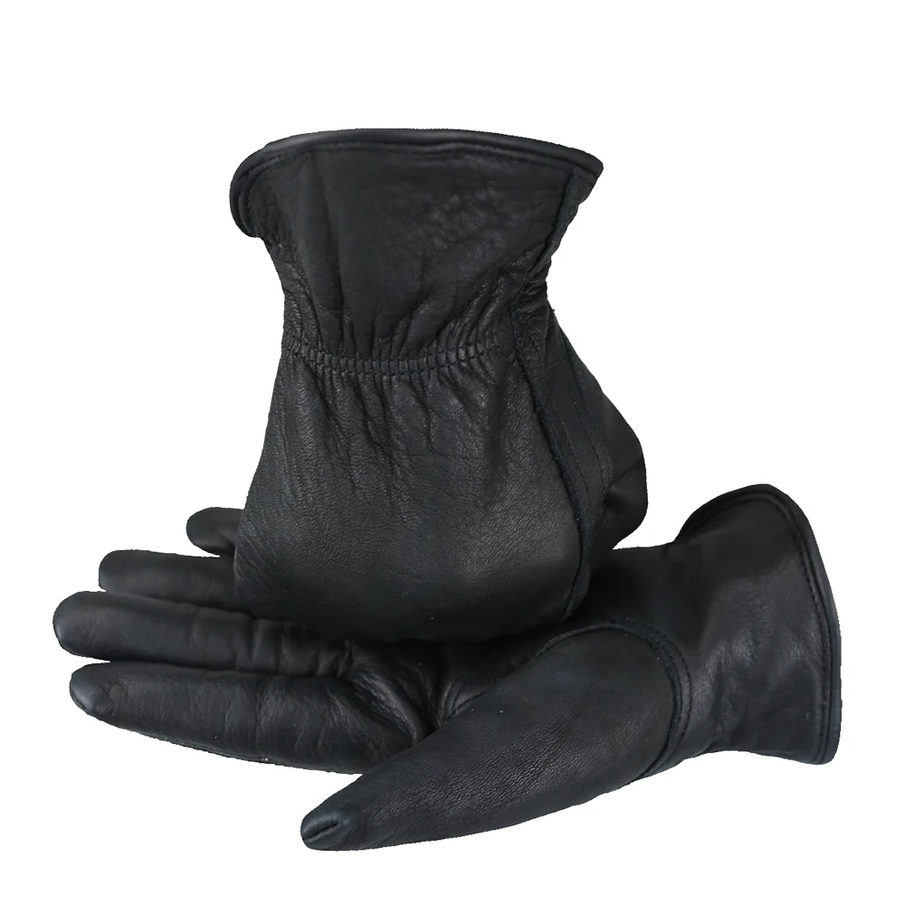 Guantes de trabajo negros de piel de vaca de grano, guantes de trabajo de seguridad para motocicleta para jardinería, hombres y mujeres