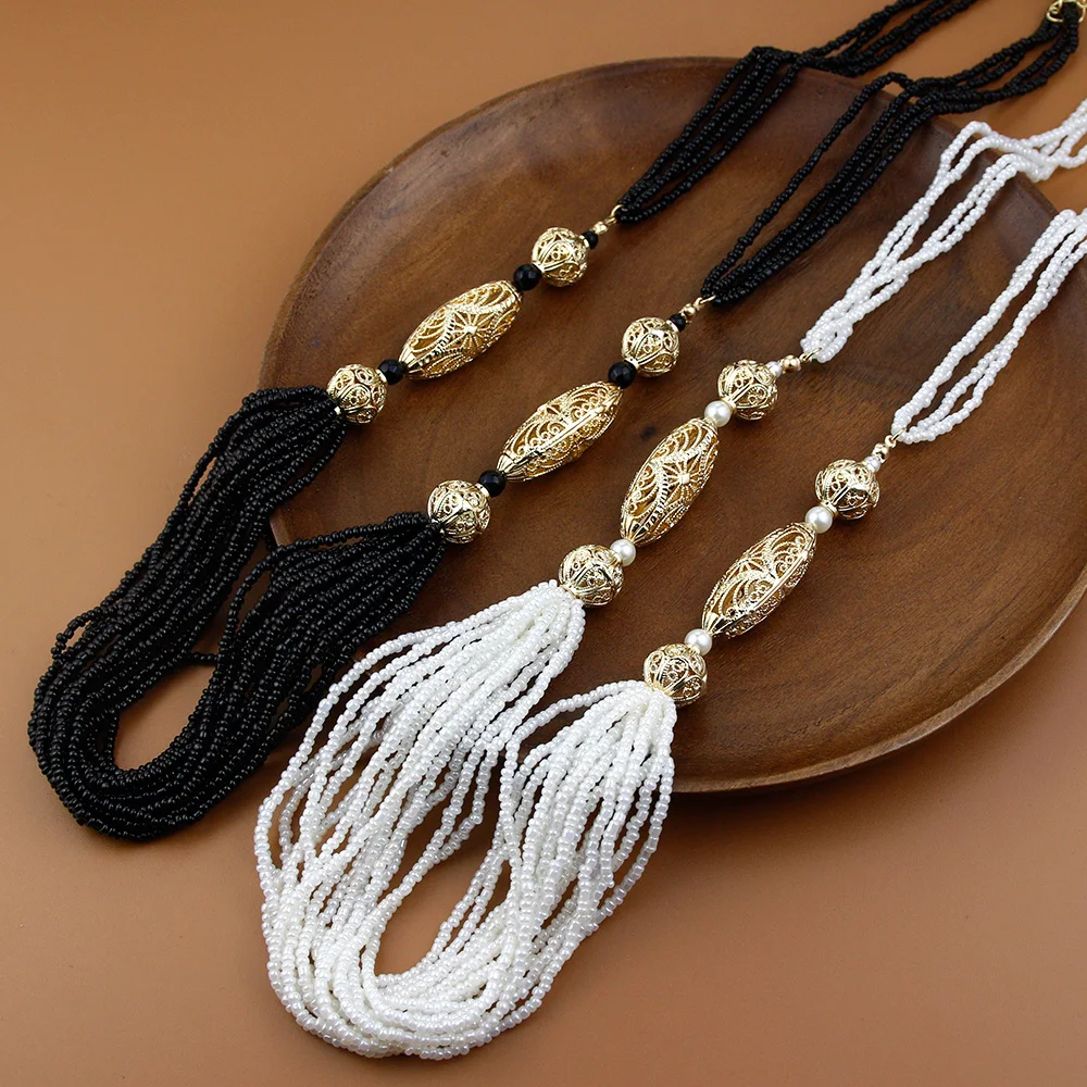 Sunspicems Trendy Moroccan Women Wedding Jewelry Long Beads Necklace Sweater Chain Algeria Handmade Caftan Choker Bride Gift