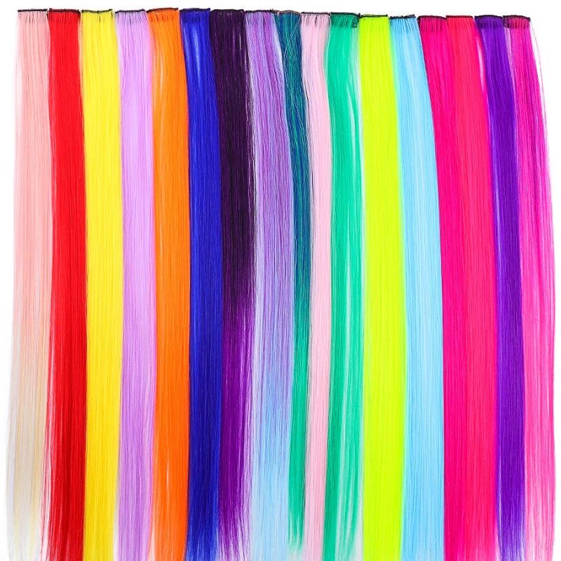 Allaosify extensão do cabelo sintético longa reta grampo no cabelo falso hairpieces clip-in uma peça rosa preto falso extensão do cabelo