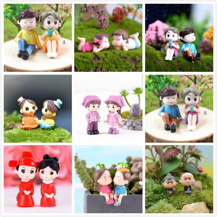 1ชุด Mini สตูลคู่ตุ๊กตา Figurine Fairy Garden Miniatures Decor ตุ๊กตา/Terrarium Figures Figurine DIY Micro Decor