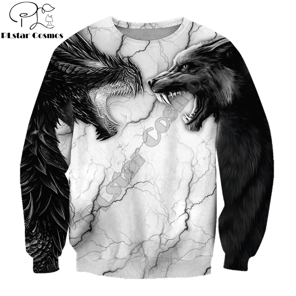 Tatuaje dragón y lobo 3D impreso moda hombres otoño sudaderas con capucha sudadera Unisex ropa de calle Casual chaqueta con cremallera pulóver KJ499 - imagen 5