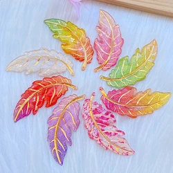 8pPcs Resin Colorful Leaf Flat Back Rhinestone Colored Feathers Applique DIY Wedding 1 Hole Ornament Craft