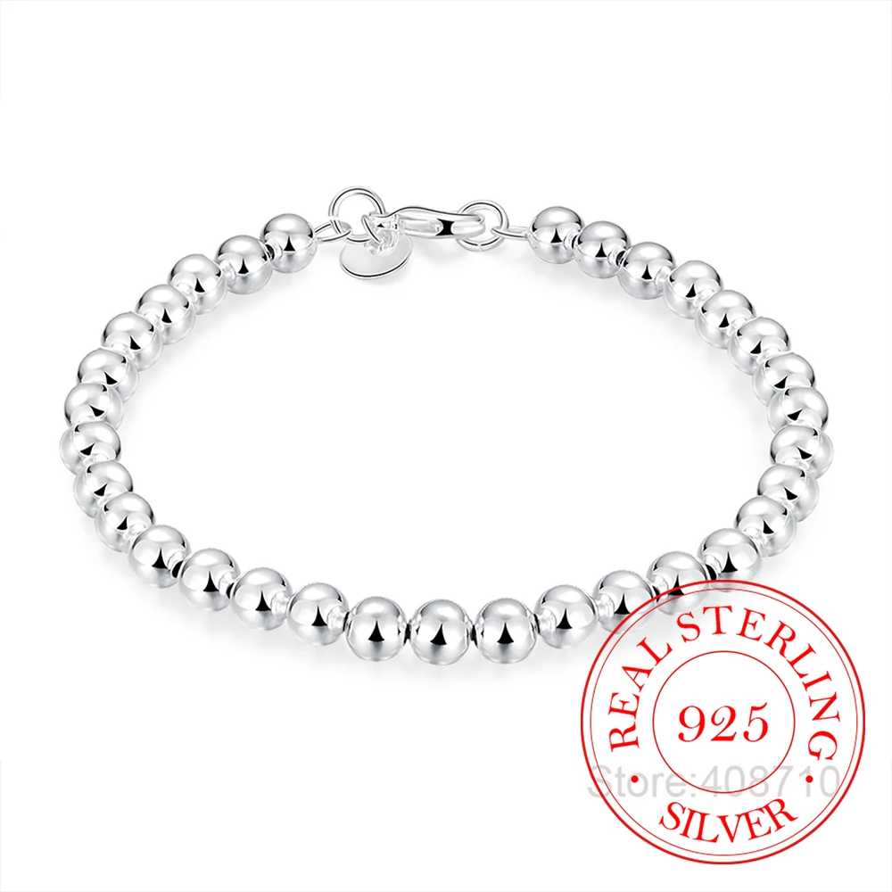 かわいい新ファッション 6 ミリメートル中空メンズビーズブレスレットオム Fashion925 スターリングシルバーストリンググロスボールチャームブレスレットバングル