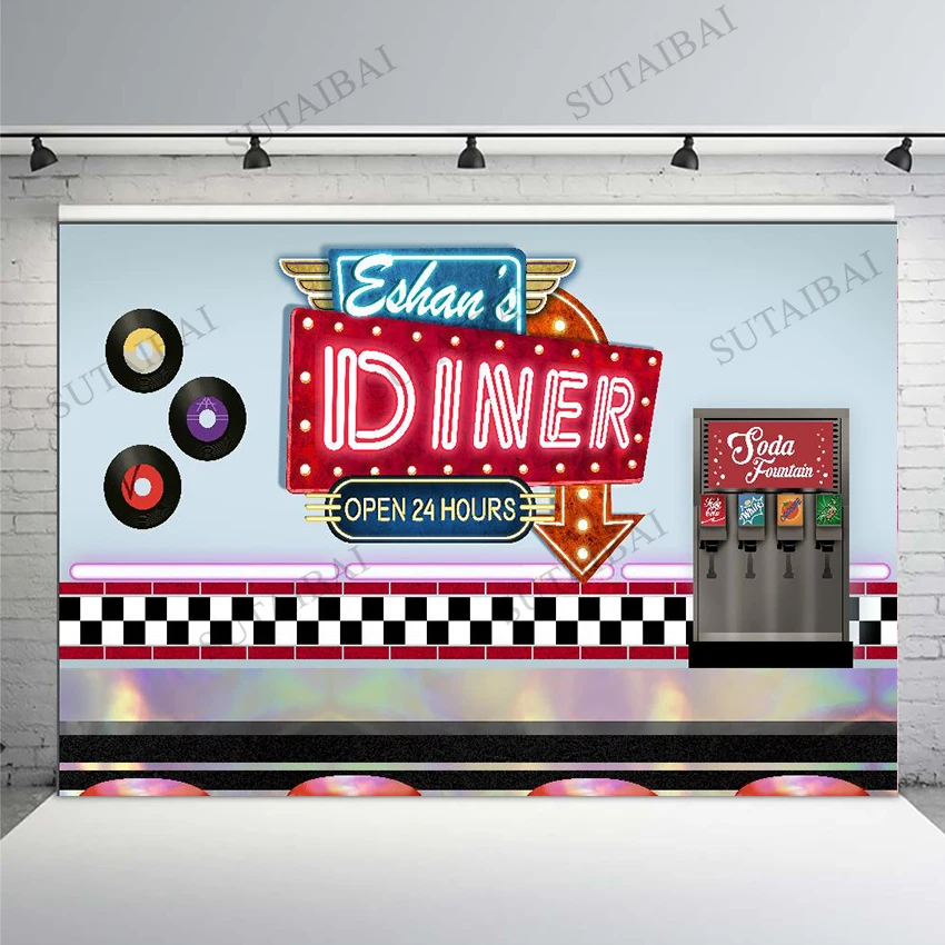 Retro Diner Vintage American Restaurant Open Backdrop Custom High Quality Computer Print Newborn Party Background Studio Booth