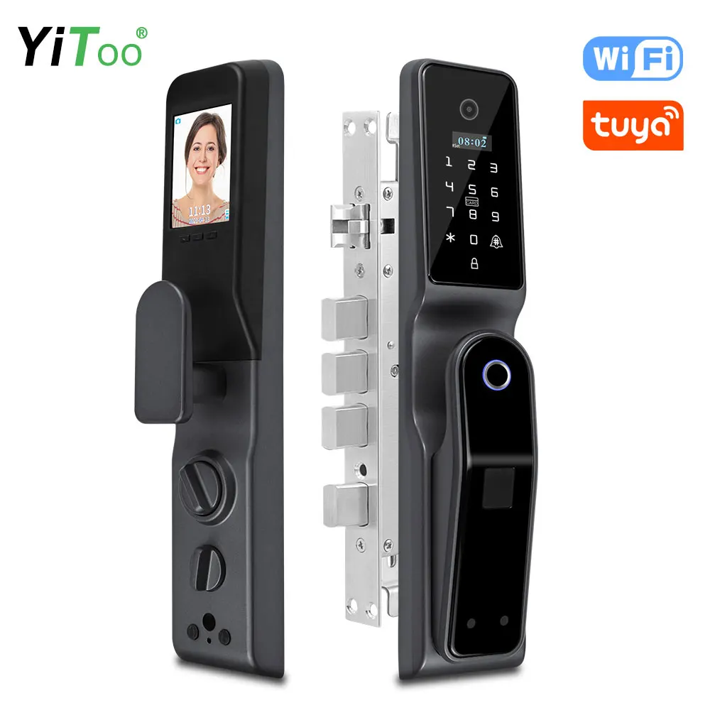 Yitoo H8 Nieuwe Biometrische Smart Digitale Vingerafdruk Deurslot Met Camera Wifi Tuya App Op Afstand Rfid Card/Wachtwoord/key Unlock