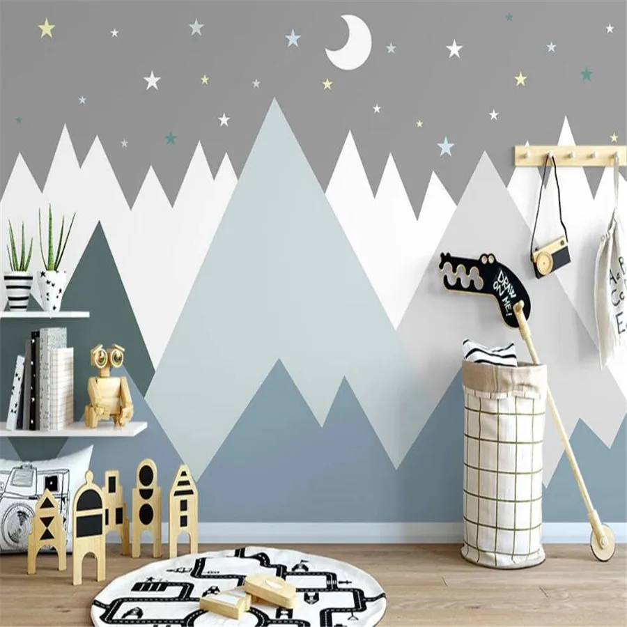 

Milofi custom 3D wallpaper mural cartoon geometric mountain peak moonlight children's room background wall decoration painting w