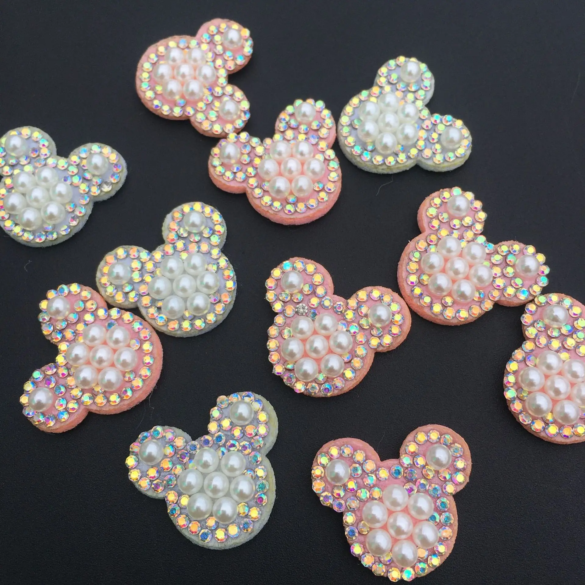 Mickey Beaded Cartoon Stickers, Rhinestone Patch for Hat, Handmade Beaded Applique, Sew On, 2.2x2.5cm