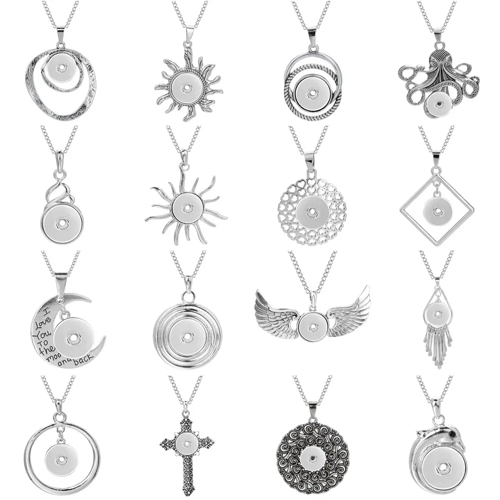 Newest Snap Jewelry Necklaces Metal 18mm Snap Button Necklace for Women Snap Pendant Necklace DIY Accessories