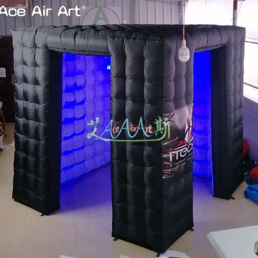 New Style Black LED Inflatable Photo Booth Cube Tent With Free Logo  And Brighter Spotlights