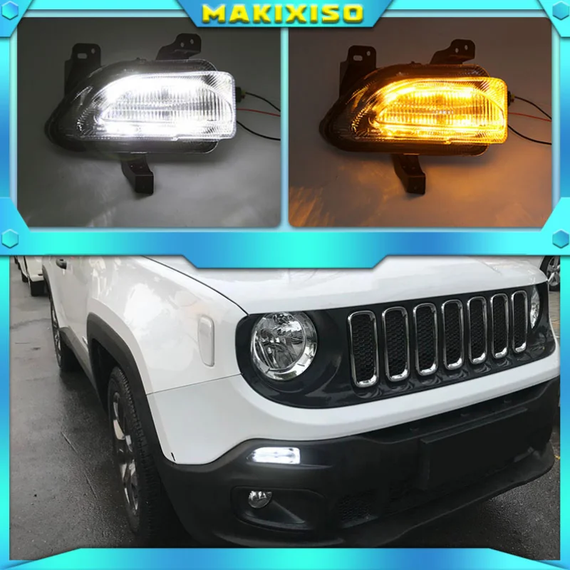 

1 пара для Jeep renegade 2015 2016 2017 2018 светодиодный дневные ходовые огни, дневные огни, желтые сигнальные лампы, Стайлинг автомобиля