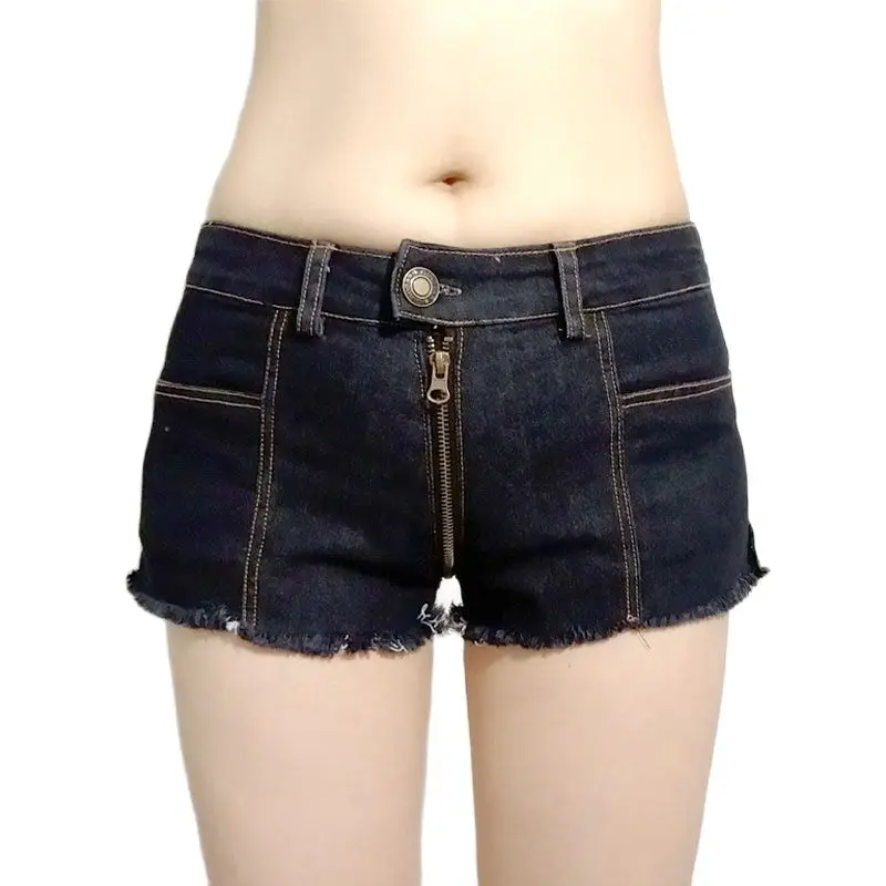 Sexy Vrouwen Zwart Kwastje Laagbouw Taille Hot Korte Twee Weg Rits Open Kruis Sexy Denim Booty Sexy Jeans Shorts f52