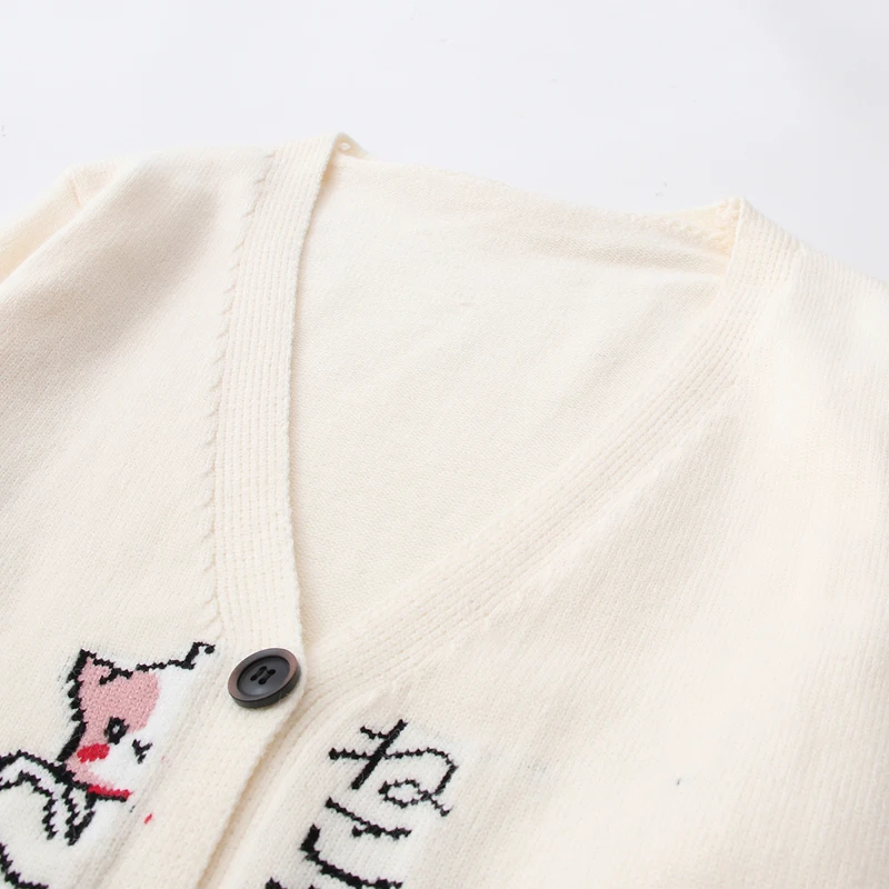 Japanese Kawaii Cardigan Girls Button-down Vintage Cute Cat Knitted Sweaters Women Winter Korean Fashion V Neck Knitwear Coat