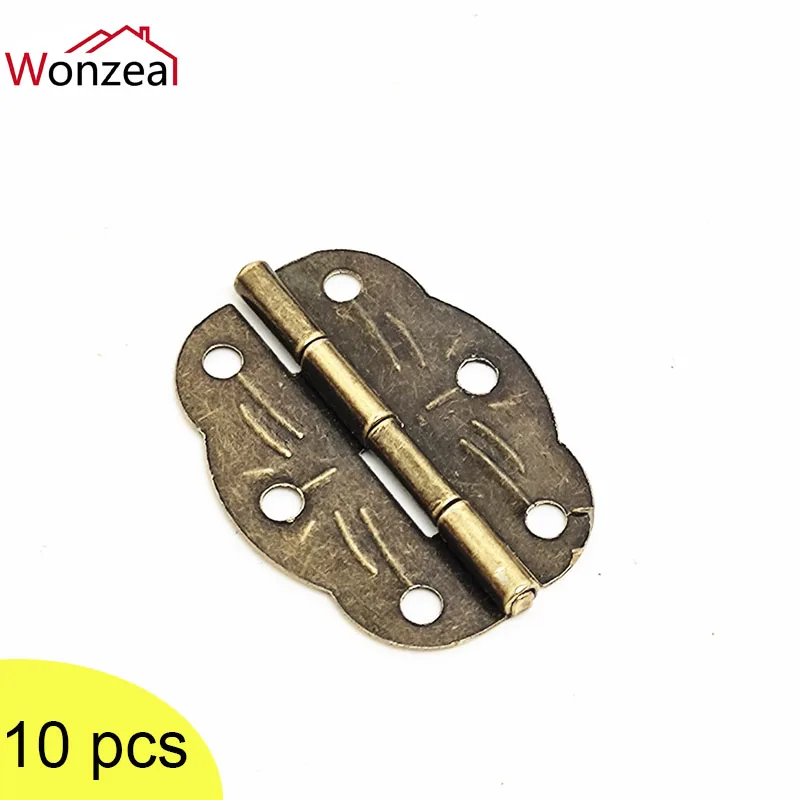 Wonzeal 10pcs Bronze Hinges Decoration Jewelry Box Hinge With Screw For Vintage Door Cabinet Drawer Furniture Fittings