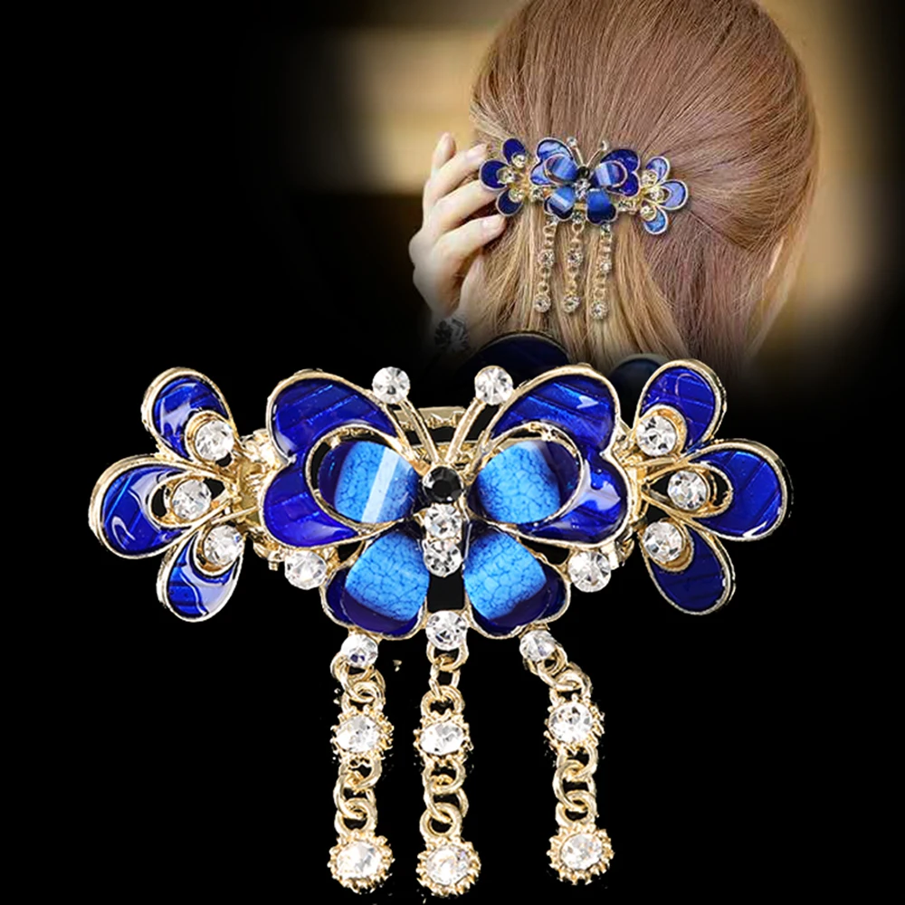 Rhinestone Hair Clip Barrettes Peacock Rose Flower Butterfly Ornaments Tassel Hairpins Hairgrip Clamps Fashion Hair Accessories