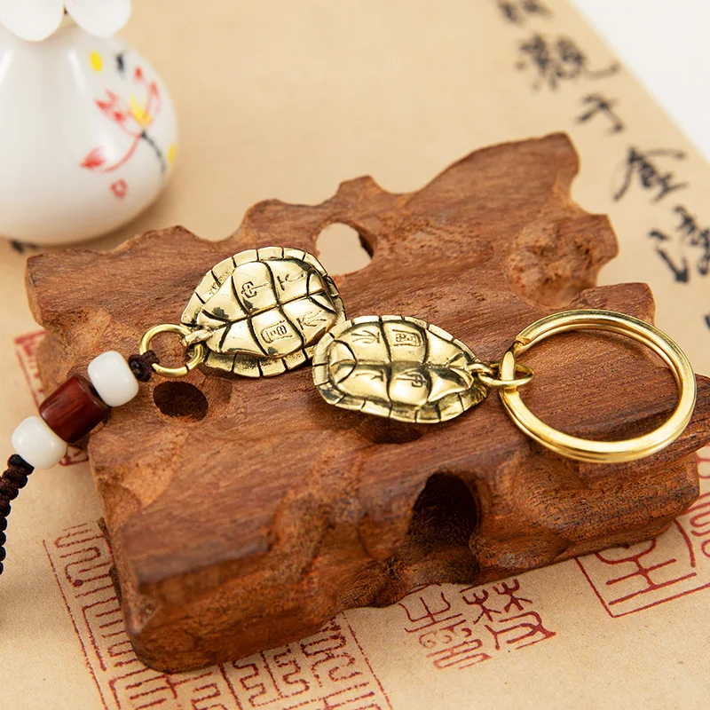 Brass Solid Tortoise Shell Keychain Car Pendant Decoration Figurine Key Pendant