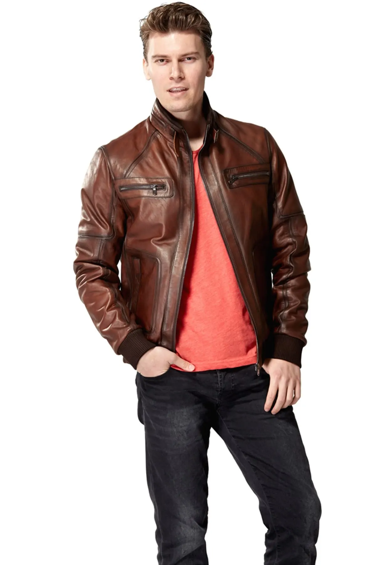 Genuine Mens Leather Coats Brown Sheepskin Jacket Spring Autumn Season Sport Classic Clothing Jackets Handmade From Turkey