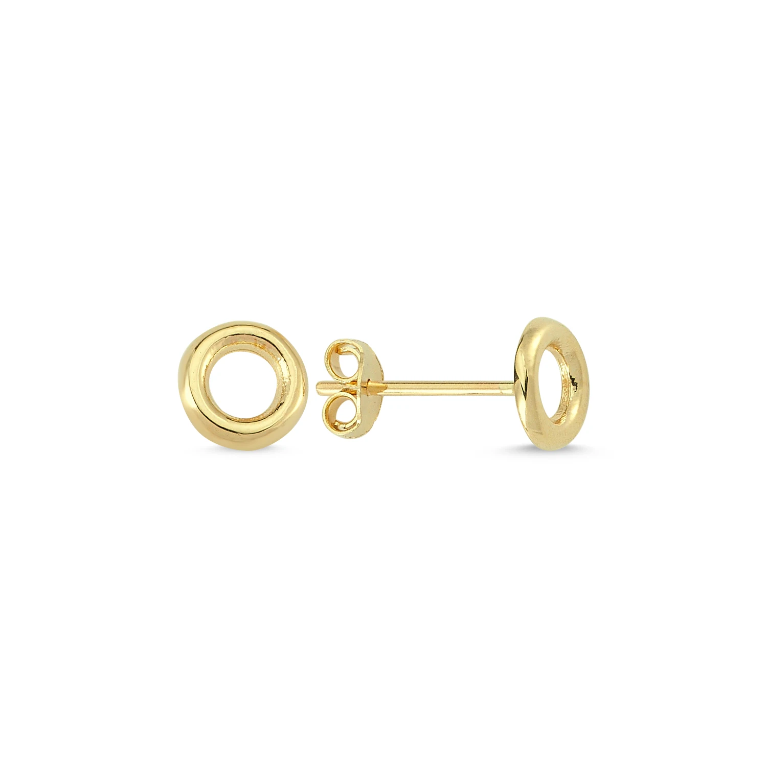 14K Real Gold Plain Mini Circle Stud Earrings