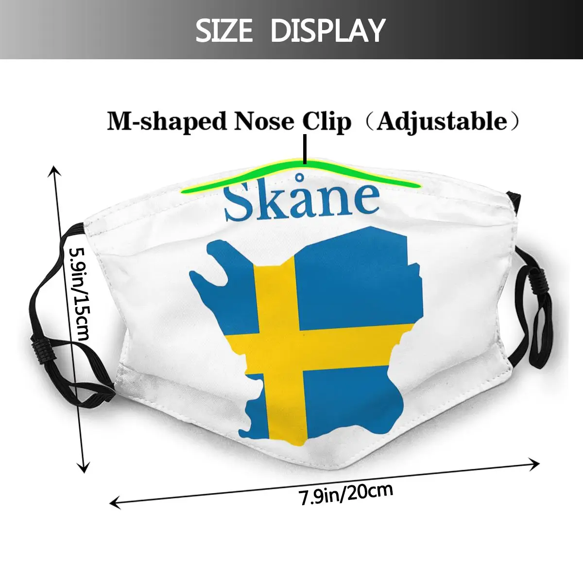 Mascarilla con filtro de carbón activado, máscara divertida con mapa de la provincia de Skane, Suecia, R282, novedad