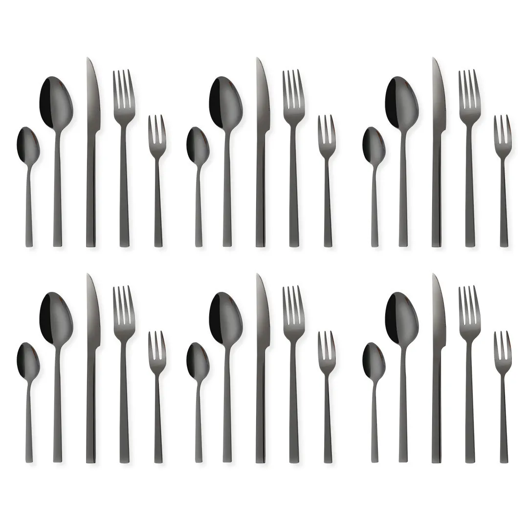 

Black Cutlery Set Stainless Steel Tableware Set 30 Piece with Forks Spoons Knives Tea Fork Dinnerware Silverware Dishwasher Safe