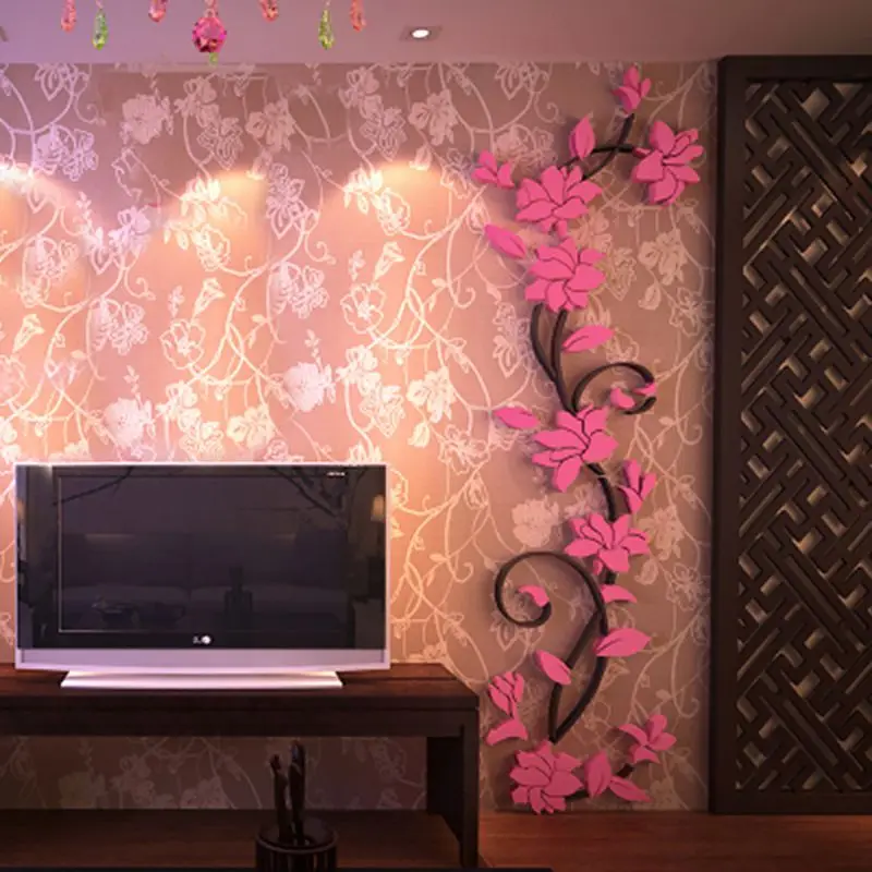 3D Acrylic Wall Sticker DIY Rose Flower Vine Wall Decals Art Wallpaper Home TV Background Wall Poster Wall Sticker Decor Mural
