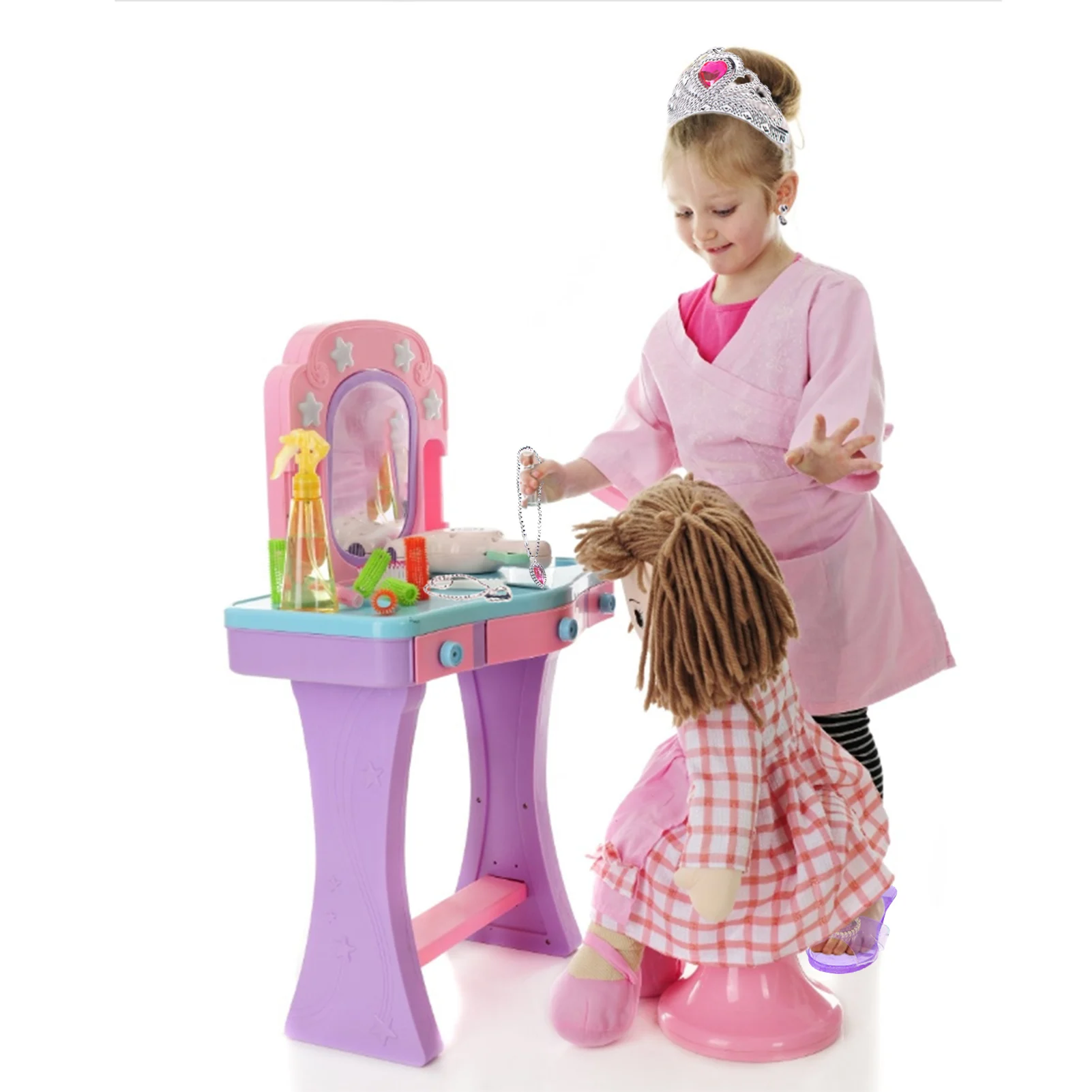 Prinzessin Kronen Haarband Kopfschmuck Mädchen Pretend Spielen Spielzeug Set Kristall High-heels Halskette Rucksack Kit Mädchen Kinder Kleid Bis