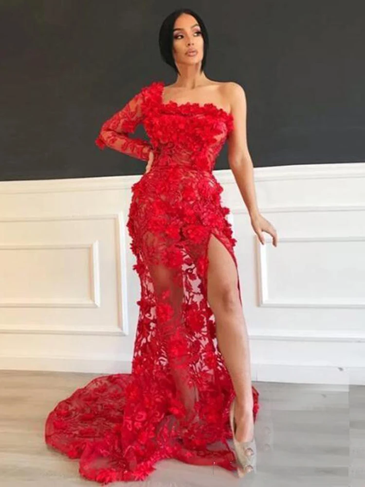 LORIE Charming Pne Shoulder Evening Dresses Mermaid Celebrity Dresses For Women 2024 Elegant Lace Appliques Formal Prom Gowns