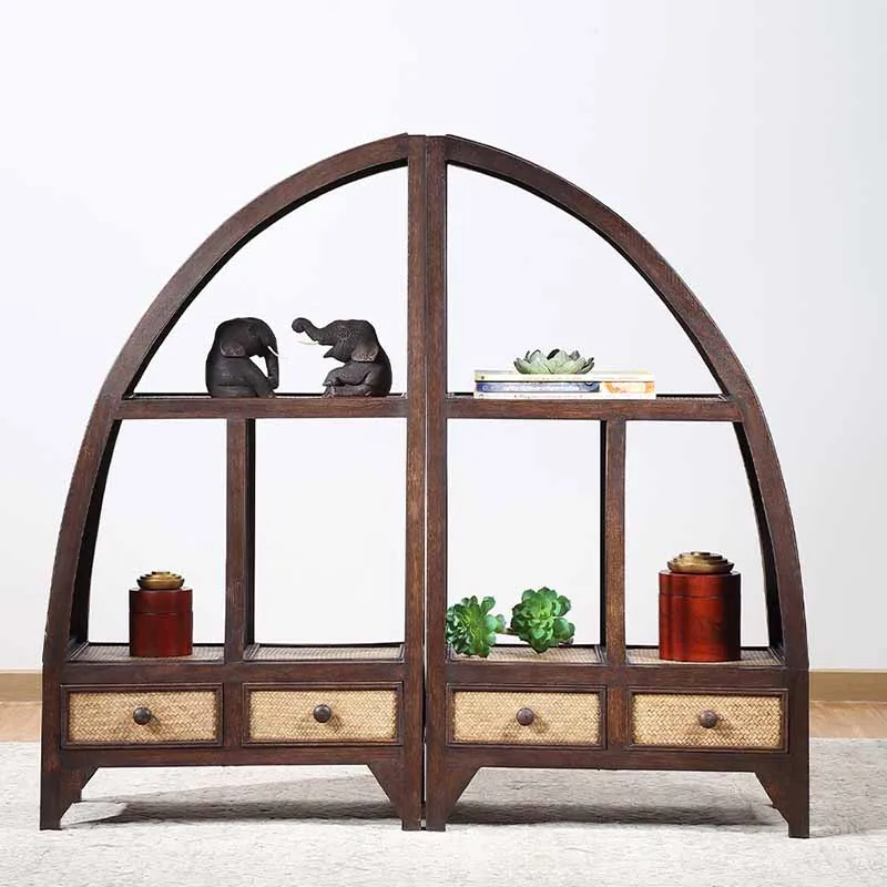 Thai Style Rattan Solid Wood Porch Rack Southeast Asian Style Bogu Rack Chinese Style Living Room Furniture Storage Rack