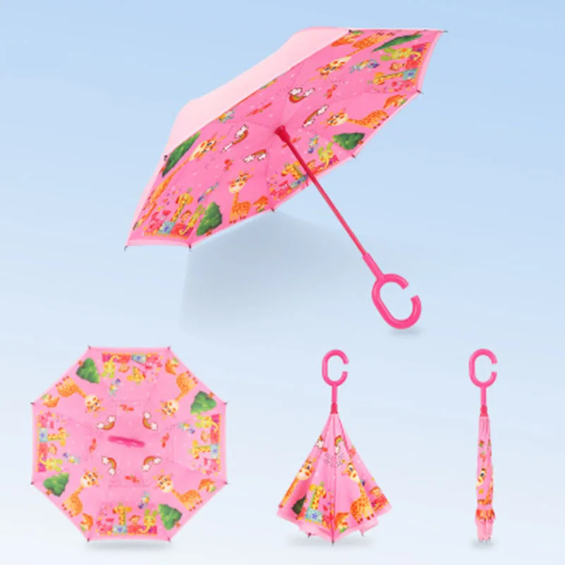 New double-layer children\'s reverse umbrella elementary school umbrella custom creative color handle cartoon children umbrella