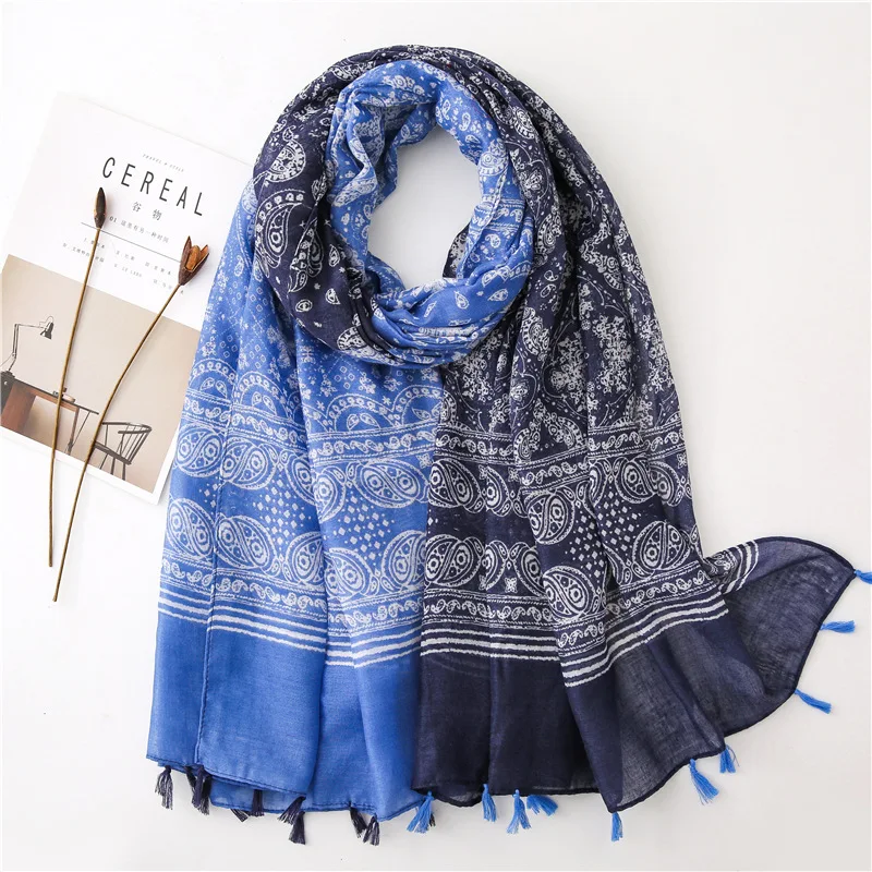 34 Colors Fashion Blue Luxury Floral Tassel Viscose Shawl Scarf Lady Print Soft Wrap Snood Bufandas Mujer Muslim Hijab 180*90cm