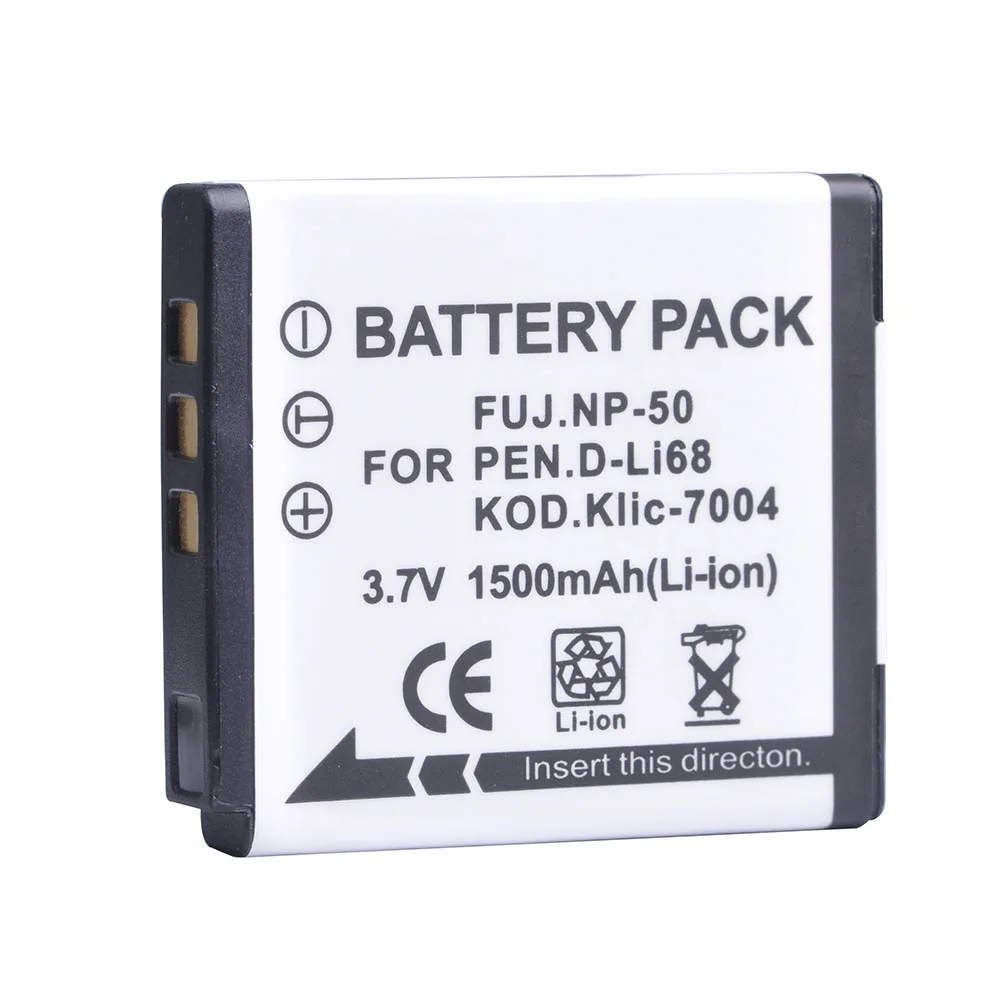 1500mAh NP-50 FNP50 NP50 KLIC-7004 D-Li68 Battery for Fujifilm X10 X20 F50 F75 F665 F775 F900 EXR F505 F305 F85 F200 F100 F50FD.