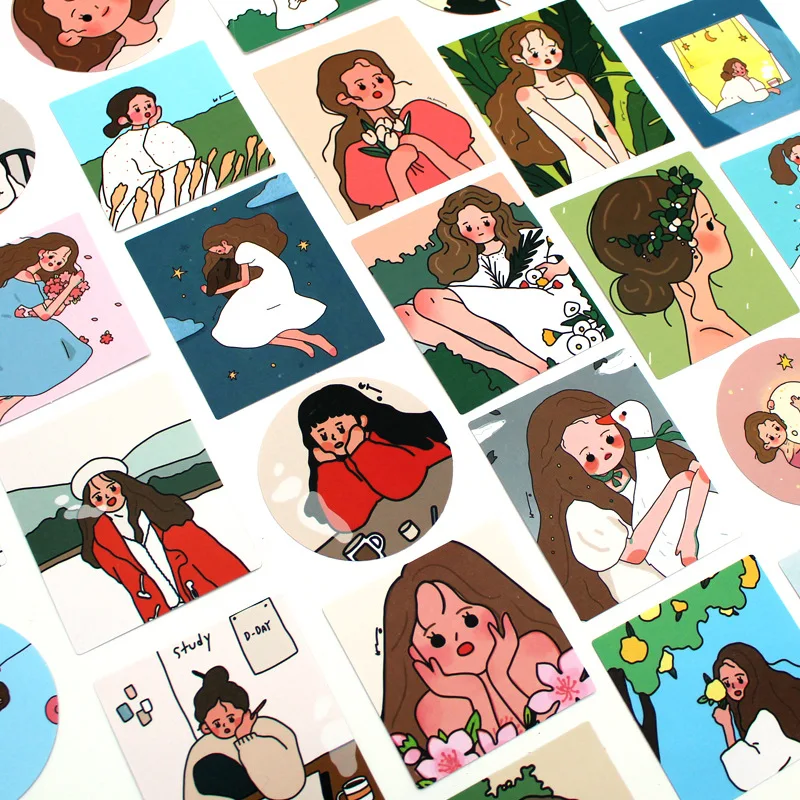 35pcs Ins Cartoon Forest Girl Cute Stickers DIY Creative Collage Sealing Paster Mobile Phone Stationery Decorative Sticker Pack