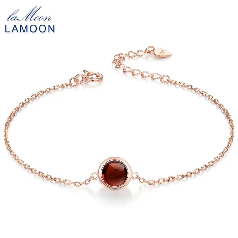 LAMOON Classic Simple 6mm 1.1ct 100% Natural Red Garnet 925 Sterling Silver Jewelry S925 Charm Bracelet LMHI021