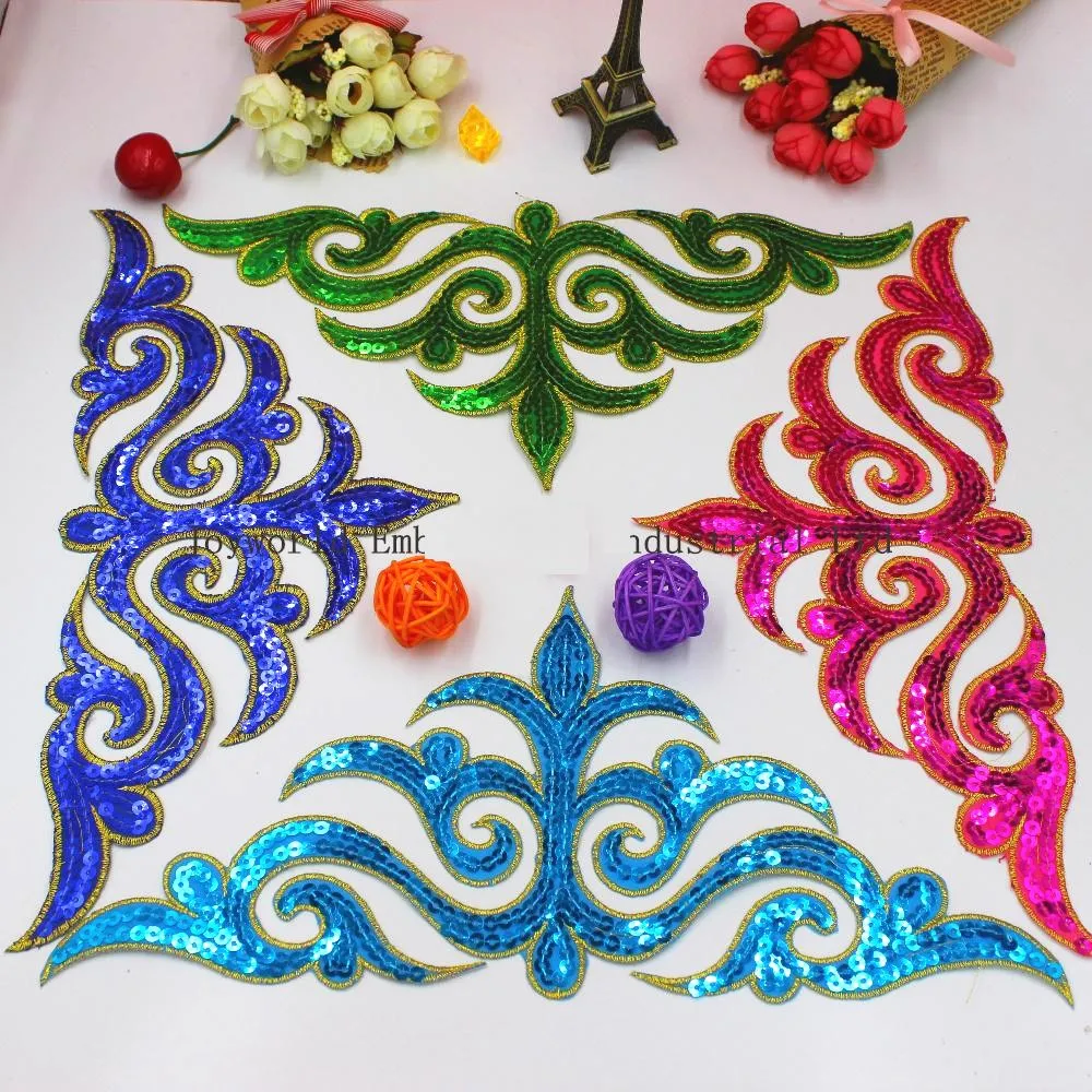 Iron On Appliques Sequined Embroidery Patches Cosplay Appliqued Apparel Trim Gold Silver 29*13.5cm