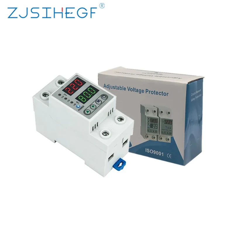 Din Rail Relay Surge Limit Over Current Protection Digital Adjustable Over & Under Voltage Protector Dual Display 40A 63A 230V