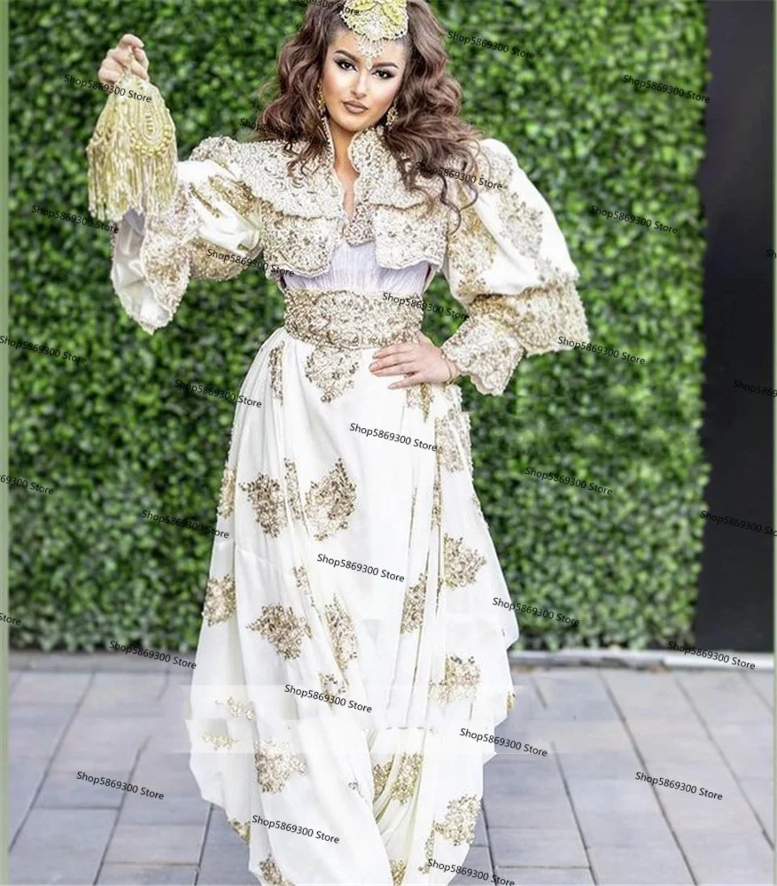 Customized Algeria Caftan de soirée Prom Gowns Arabic Traditional Kosovo long sleeve applique lace beaded
