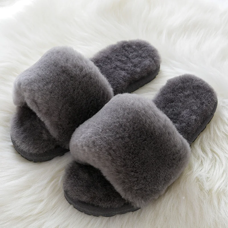 100% Natural Sheepskin Winter Warm Fur Slippers Women Home Shoes Indoor Slipper 2023 Luxury Wool Slippers Woman Casual Slippers