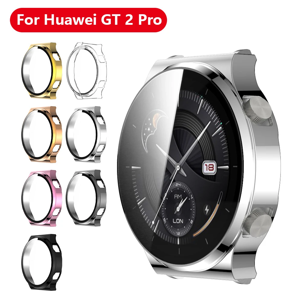 Custodia protettiva per Huawei Watch GT 2 Pro placcatura paraurti per PC con pellicola protettiva per schermo intero in vetro temperato per Huawei GT2 Pro