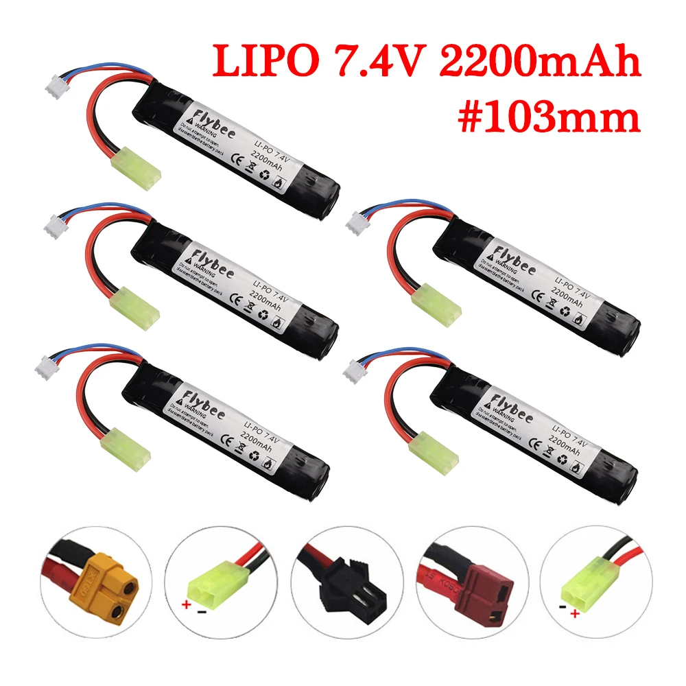 7.4v 2200mAh Lipo Battery for Water Gun 2S 7.4V battery for M4/AK AKKU Mini Airsoft BB Air Pistol Electric Toys RC Parts #101mm