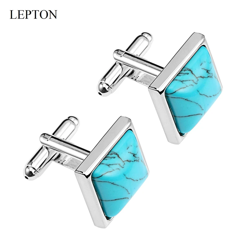Men's Blue Stone Cufflinks Square Imitation Fashion Lepton Business Gemelos Relojes for Elegant Wardrobe Accessory