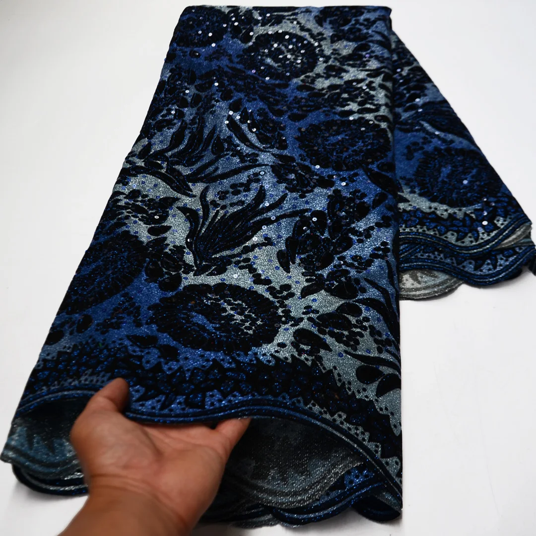 

(5yards/pc) Bling bling glittering African velvet net lace 2021 newest Nigerian party lace fabric with sequins FLP281