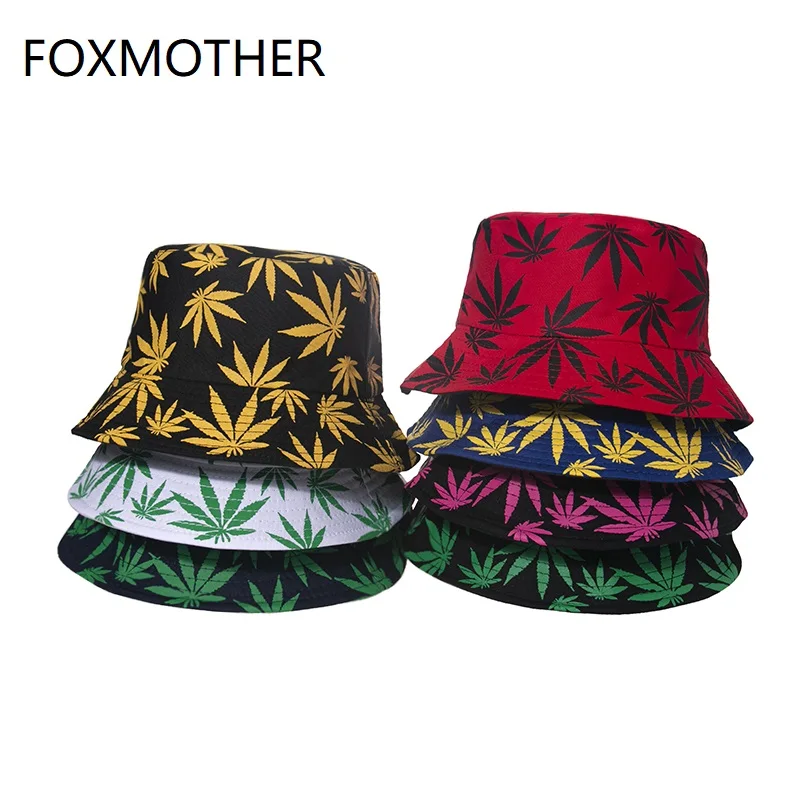 FOXMOTHER-gorros de pescador estilo Hip Hop para hombre, gorros de pescador estilo Punk, negro, verde, rojo, hoja, hierba, para exteriores