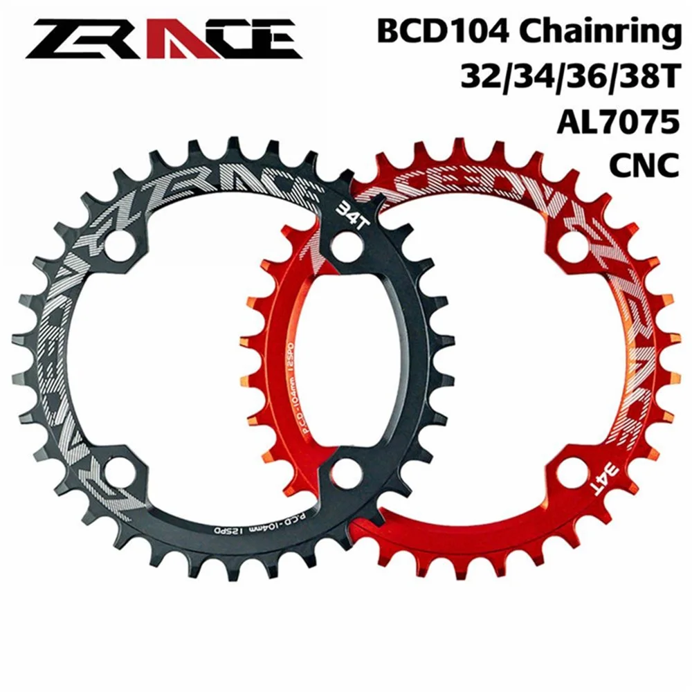 ZRACE Bicycle Chain Wheel 32T 34T 36T 38T BCD104 Aluminum Alloy Chainring CNC MTB Bike Circle Crankset Single Plate Vickers 15+