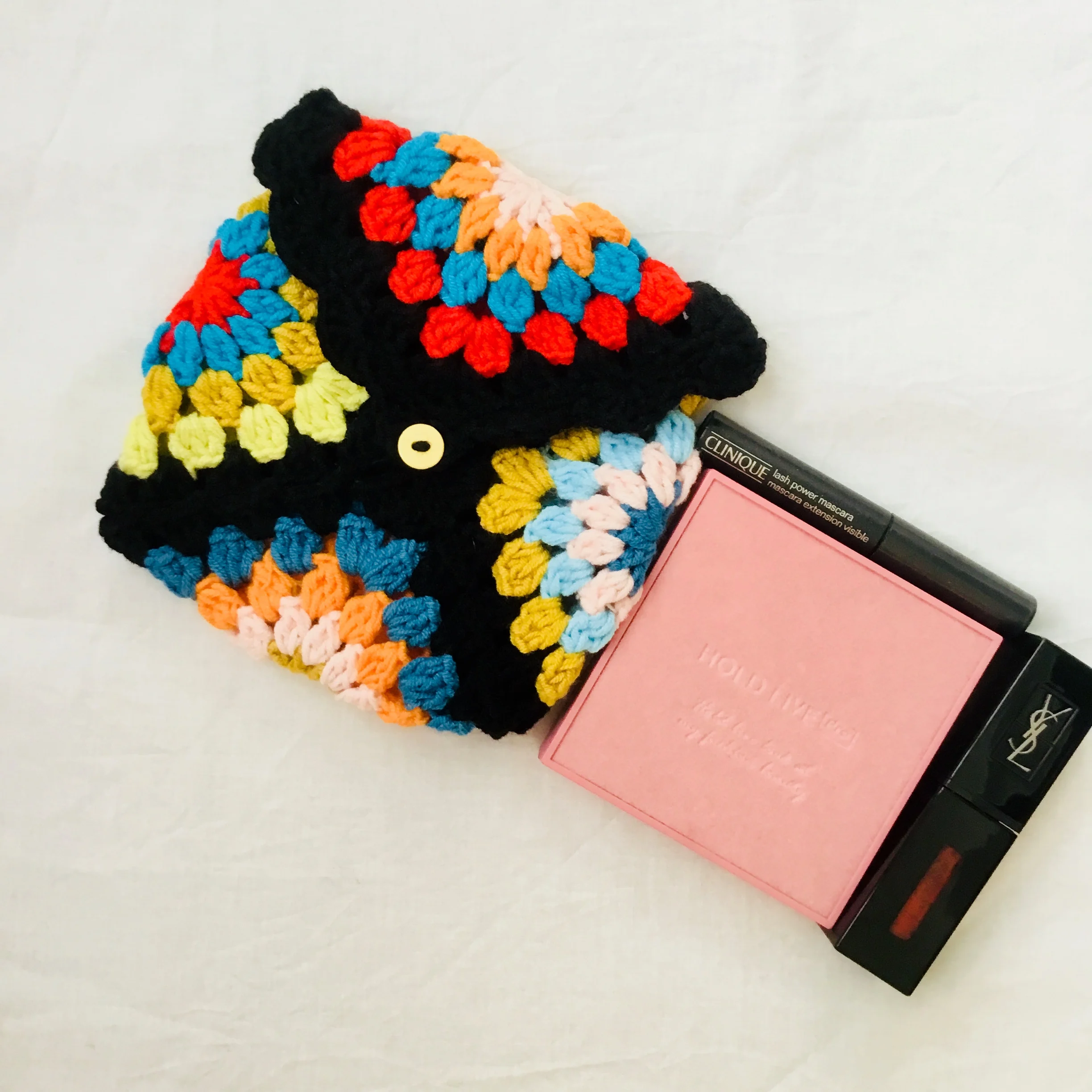 Original Black Women\'s Wallet Crochet Colorful Flower Purse Cute Check Makeup Bag Pouch Check Granny Square Handmade Bags