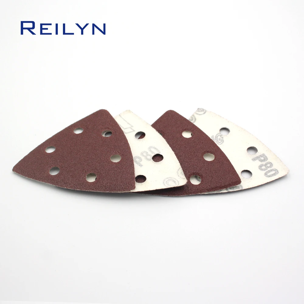 10pcs 6 Holes Flocking Triangle SandPaper Polishing Pad 90x90x90mm SandPaper Tray Mesh 40-1000 Aluminum Oxide Sanding Disc
