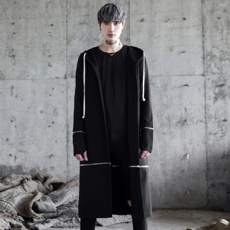 Men gothic punk hip hop long trench coat hooded cloak nightclub DJ singer stage costume men harajuku japanese street jacket