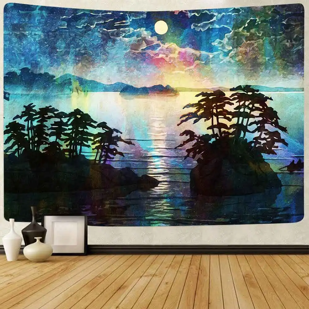 

Simsant Psychedelic Mountain Tapestry Fairy Tale Forest Plants Tree Art Wall Hanging Tapestries for Living Room Home Decor