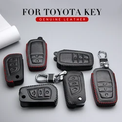 Genuine Leather Car Key Case Cover For Toyota Aygo Chr Prius Camry Yaris Rav4 Corolla Hilux Avensis Highlander Keyring Keychain