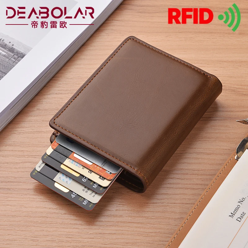 RFID Sperrung Brieftaschen Männer Kreditkarte Halter Aluminium Legierung Business ID Karte Fall Automatische Männlichen Metall Leder Karteninhaber Brieftasche